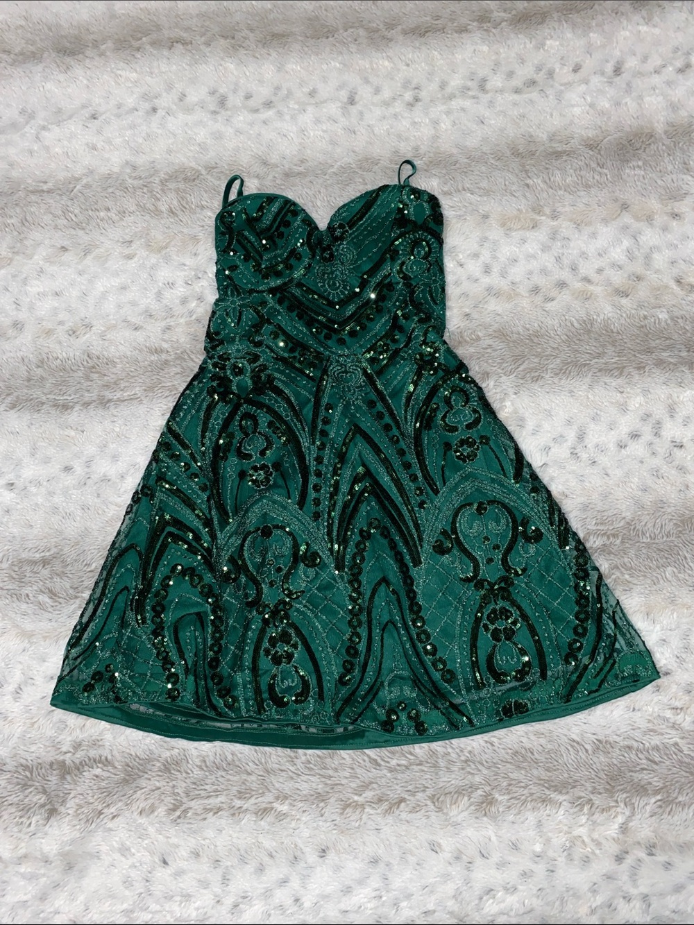 Fashion Nova Strapless Emerald Green Sequin Cocktail Dress